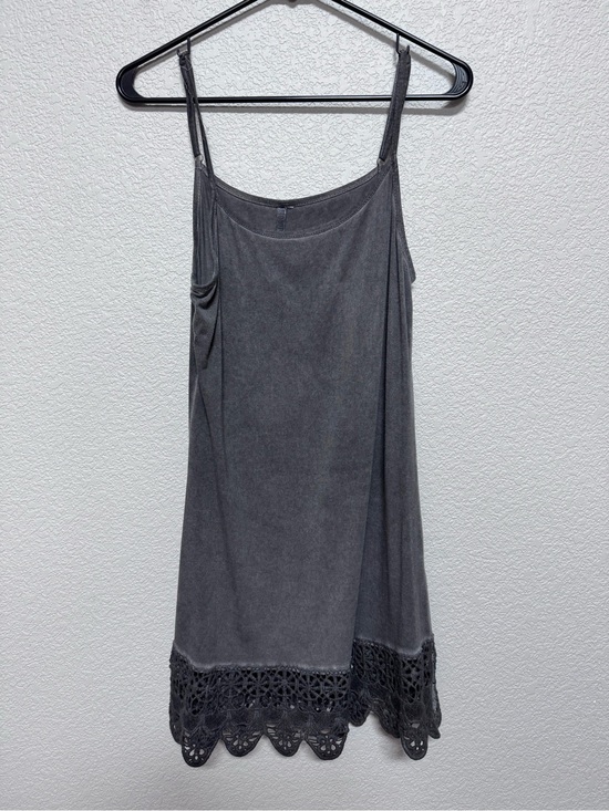 Vintage Dresses & Skirts - Washed Grey Crochet Lace Mini Slip Dress/Tank Extender Women’s S Grunge